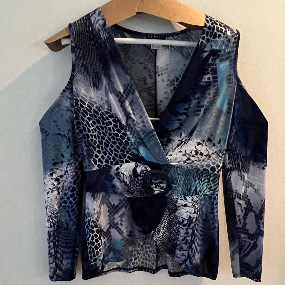 Venus Blue and Black Snake Animal Print Cold Shoulder - Size M